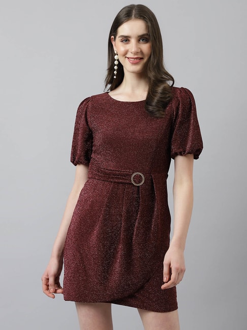 Latin Quarters Maroon Textured A Line Dress Price in India