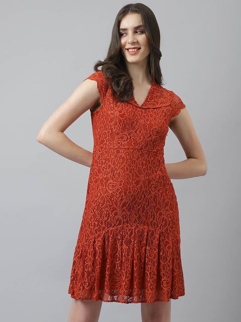Latin Quarters Rust Lace A Line Dress Price in India