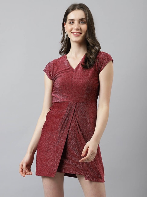 Latin Quarters Maroon Textured A Line Dress Price in India