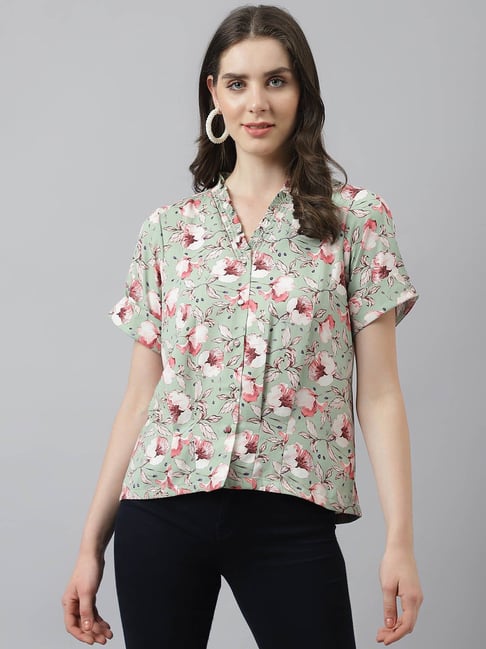 Latin Quarters Sage Green Floral Print Top Price in India