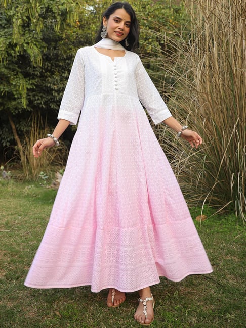 cotton dresses with dupatta women Indian Women Long Anarkali Cotton Printed Gray Color Kurti With Zari Work On Kurti, Pant With Dupatta Set Dress Special For Women, Christmas