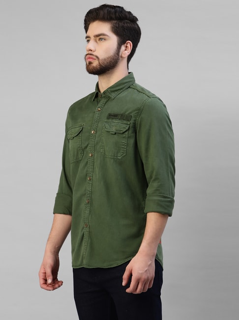 Buy Men's Novato Olive Cargo Shirt Online | SNITCH