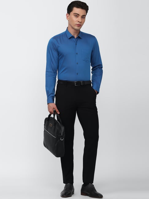 blue jacket black trousers