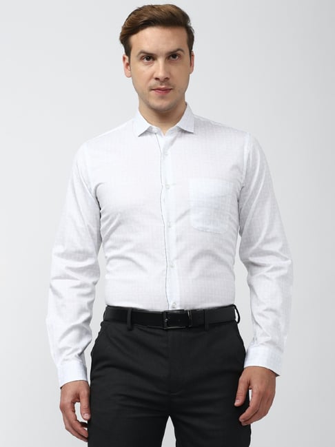 Peter England White Slim Fit Printed Cotton Shirt