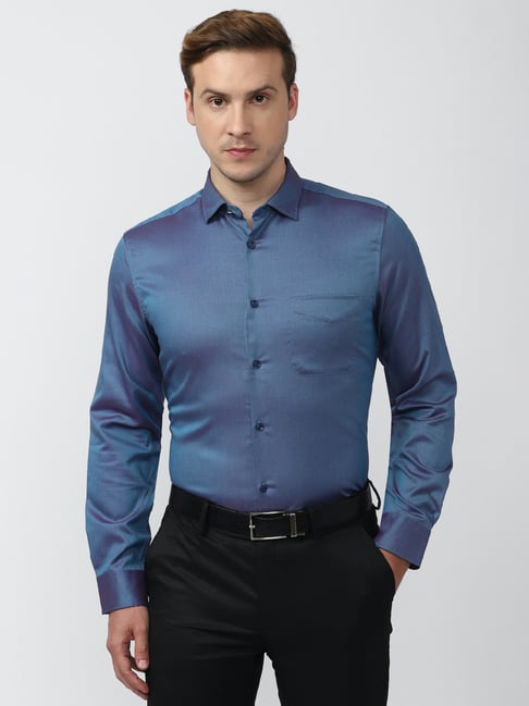 Peter England Blue Regular Fit Cotton Shirt