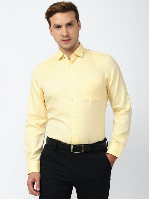 Peter England Yellow Regular Fit Cotton Shirt