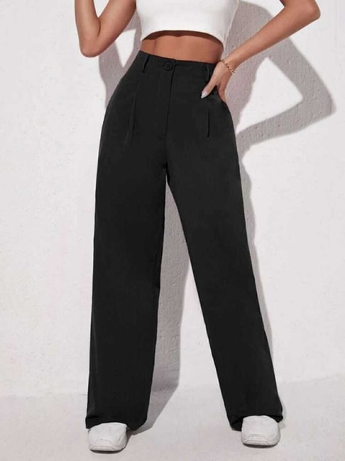 Buy Next One Women Relaxed Straight Leg Loose Fit High Rise Easy Wash  Trousers - Trousers for Women 23704716 | Myntra
