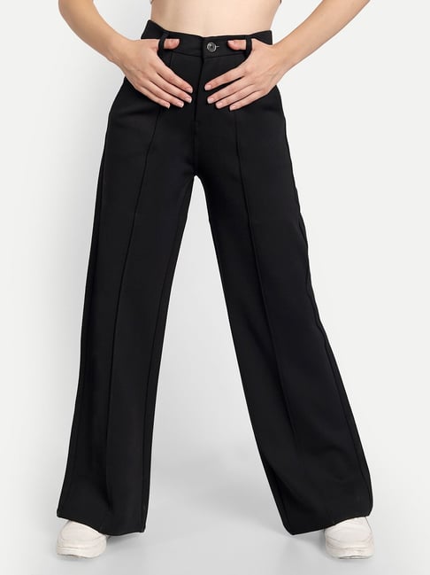 Buy Broadstar Women Black HighRise Trousers Wide Leg Loose Fit  Stretchable Super High Rise Trousers at Amazonin