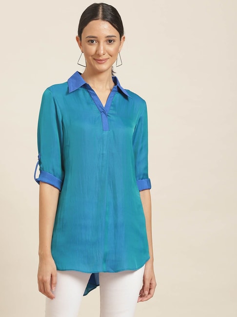 Qurvii Turquoise Regular Fit Shirt Price in India