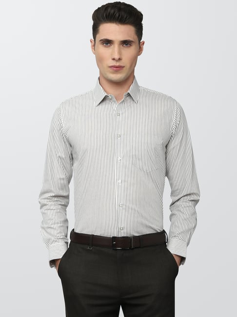 Van Heusen Grey Slim Fit Striped Cotton Shirt