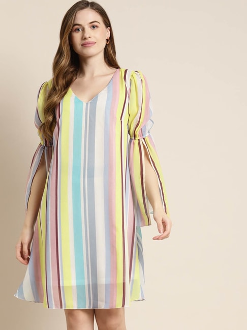 Qurvii Multicolor Striped Shift Dress Price in India
