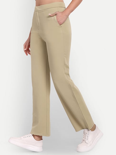 Broadstar Beige Relaxed Fit High Rise Trousers