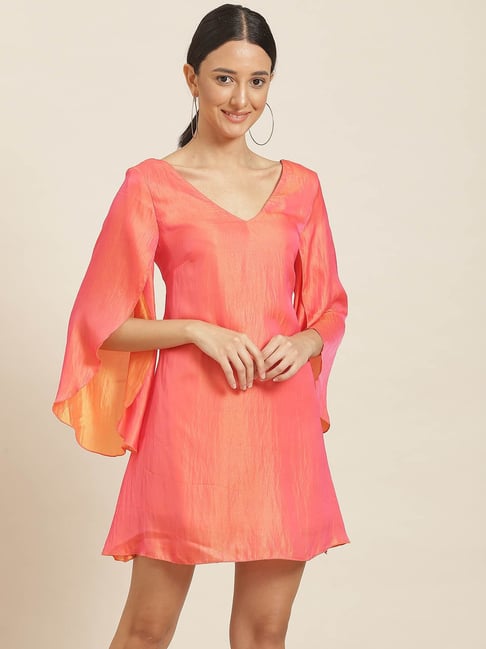 Qurvii Orange Silk Regular Fit A Line Dress Price in India
