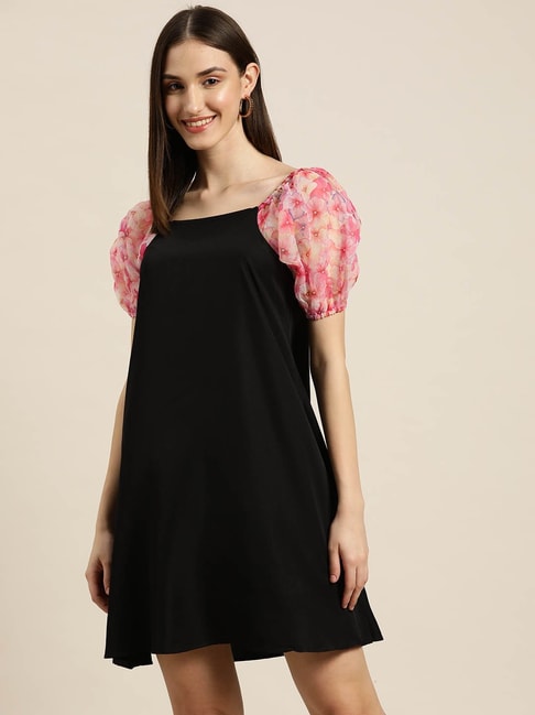 Qurvii Black Regular Fit A Line Dress Price in India