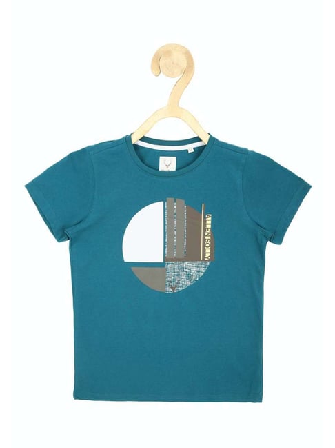 Allen Solly Junior Teal Blue Cotton Printed T-Shirt