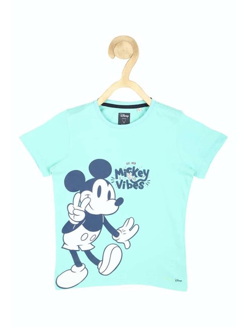 Allen Solly Junior Aqua Blue Cotton Printed Mickey T-Shirt