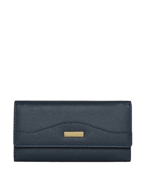 Buy Caprese Navy Solid Tri-Fold Wallet for Women Online At Best