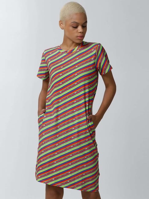 Buy Forever 21 Pink & Green Cotton Striped Shift Dress for Women Online @  Tata CLiQ