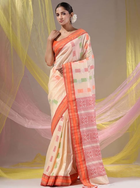 Buy 42/M-2 Size Broad Border Cream Plus Size Sarees Online for Women in USA