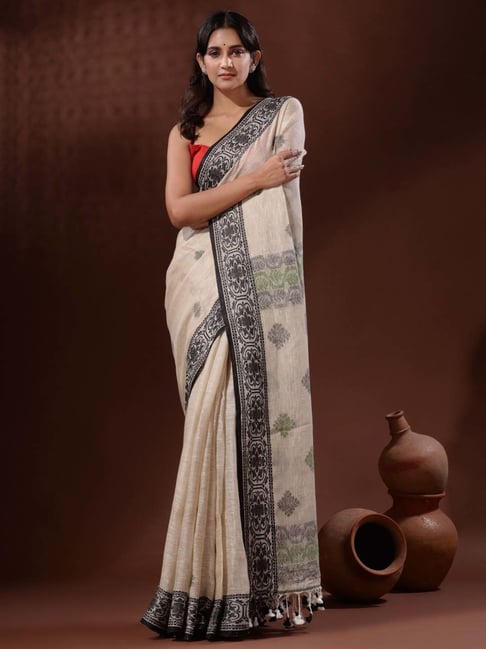 Off white hotsell and black saree