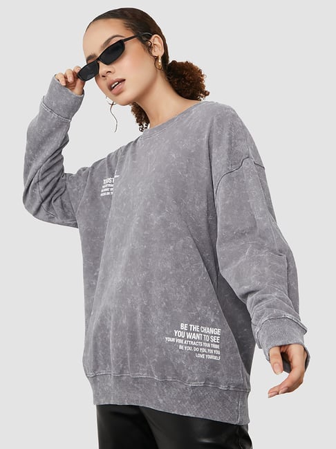 Styli Regular Length Slogan Print Oversized Sweatshirt