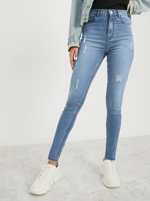 Styli Blue Cotton Skinny Fit High Rise Jeans