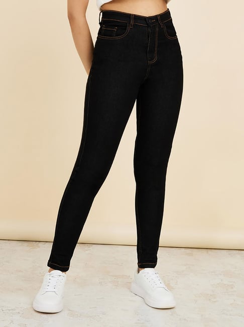 Styli Black Cotton Skinny Fit High Rise Jeans