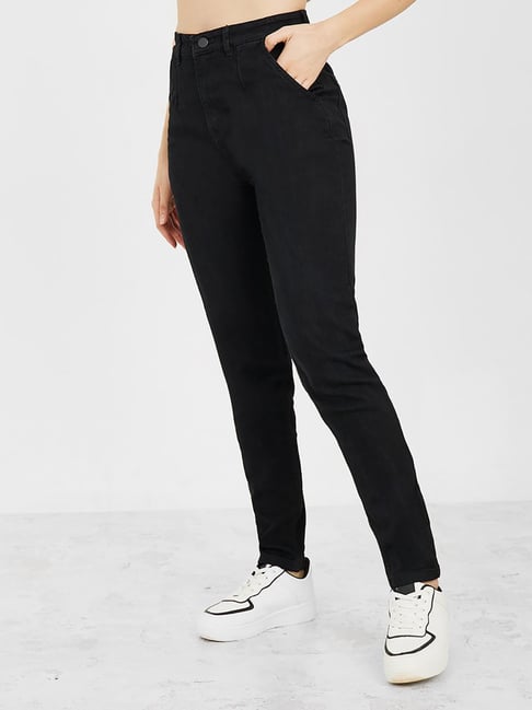 Styli Black Cotton Flared Fit High Rise Jeans