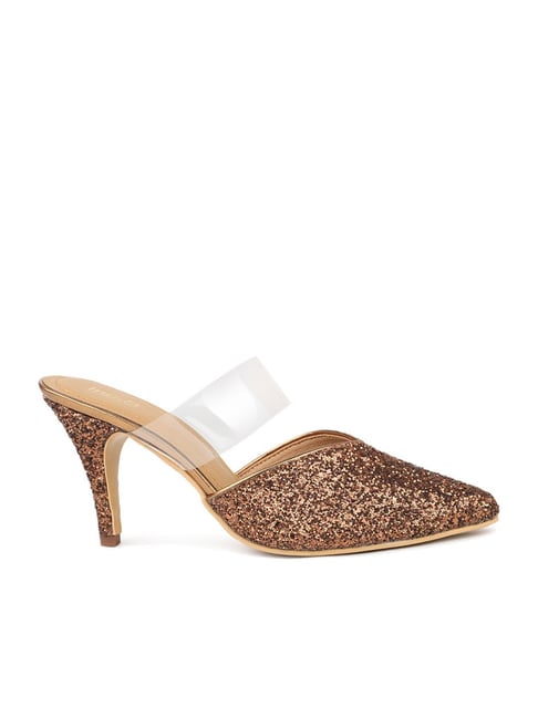 Gold discount heeled mules