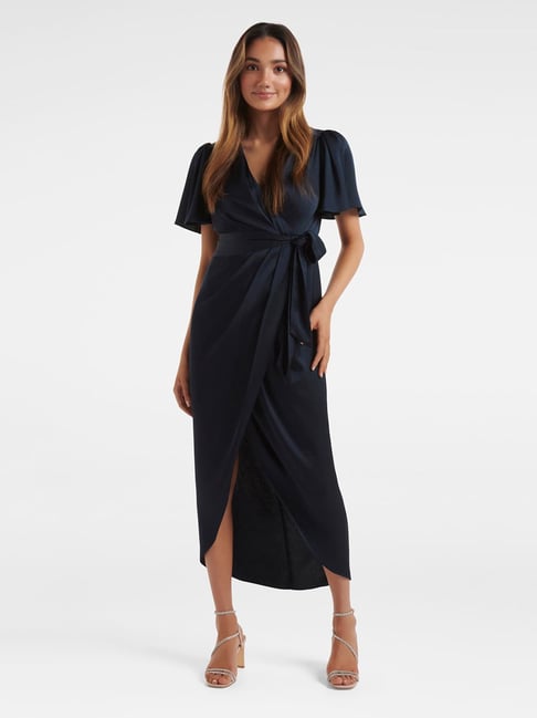 Wrap Dress Petite Navy Dress Denim Dress Faux Wrap Dress Petite