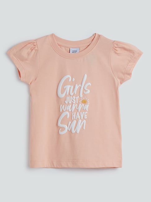 HOP Kids by Westside Light Pink Embossed Design T-Shirt