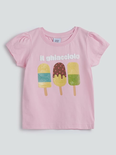 HOP Kids by Westside Light Pink Embossed Design T-Shirt