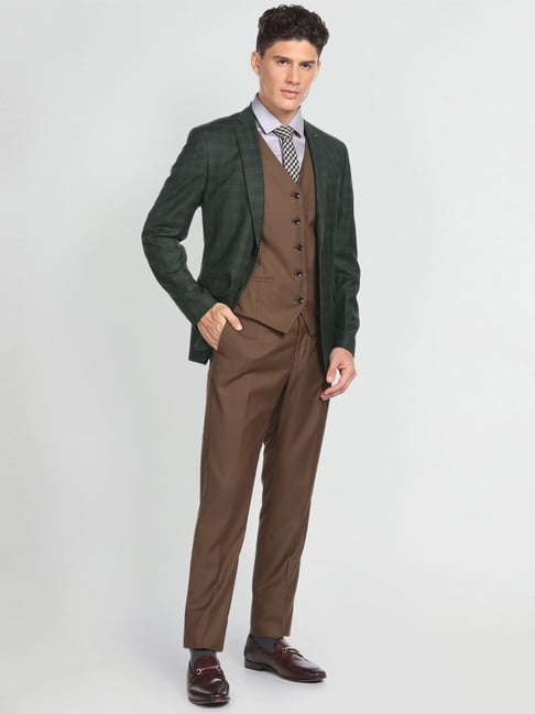 Arrow Green & Brown Regular Fit Checks Four Piece Suits