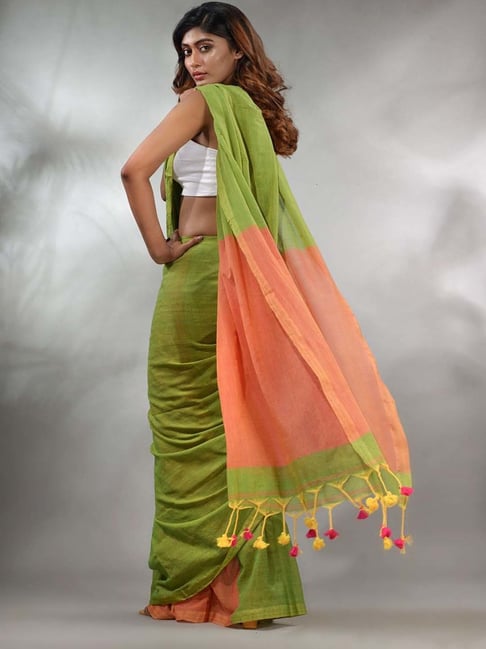 Parrot green printed cotton cotton sarees - Vedant Vastram - 4233985