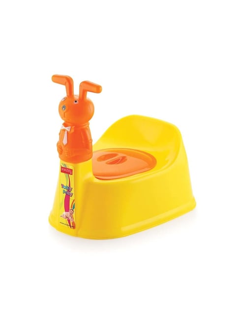 HAZEL Yellow & Orange Plastic Teddy-Shaped Baby Toilet Chair With Closing Lid