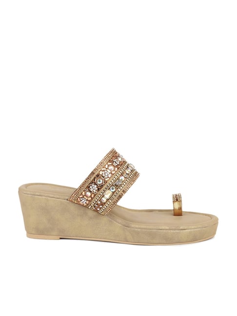 Inc.5 Women's Antique Gold Toe Ring Wedges Price in India