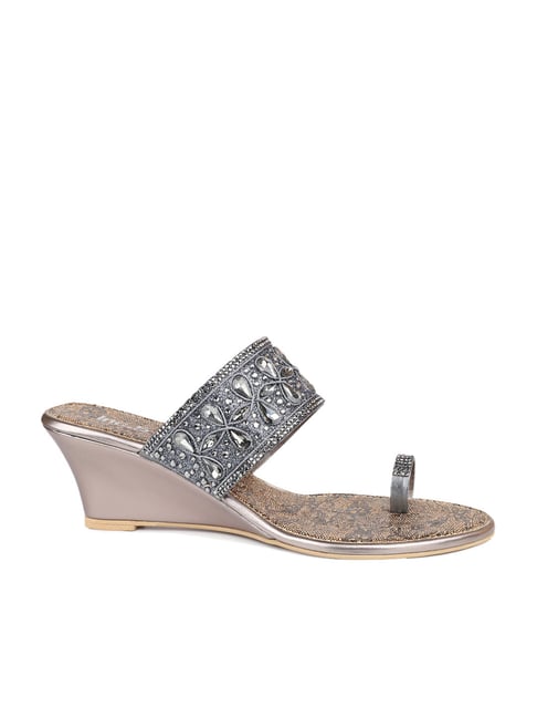 Inc.5 Women's Gun Metal Toe Ring Wedges Price in India