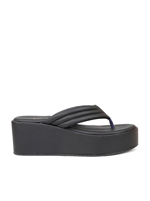 Women Toe Ring Sandals, Fashionable Black Thong Wedge Slide Sandals | SHEIN  USA