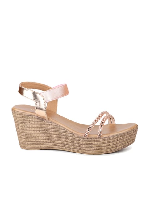 Inc 5 Inc.5 Women's Rose Gold Ankle Strap Wedges