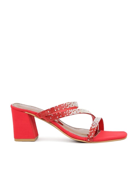 Capone 015 Block Heel Blunt Toe Women Red Sandals | caponeoutfitters.com