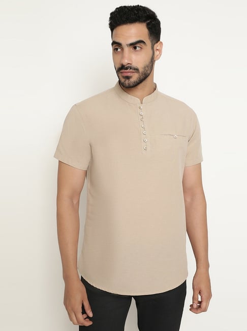 METTLE Beige Cotton Regular Fit Shirt-picture-25