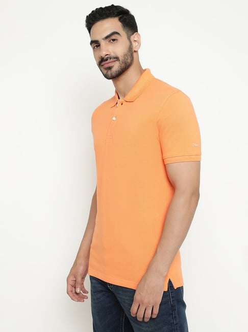 Octave Burnt Orange Cotton Regular Fit Polo T-Shirt