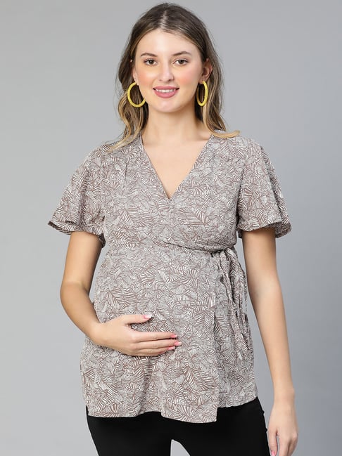 Oxolloxo Grey Printed Maternity Top