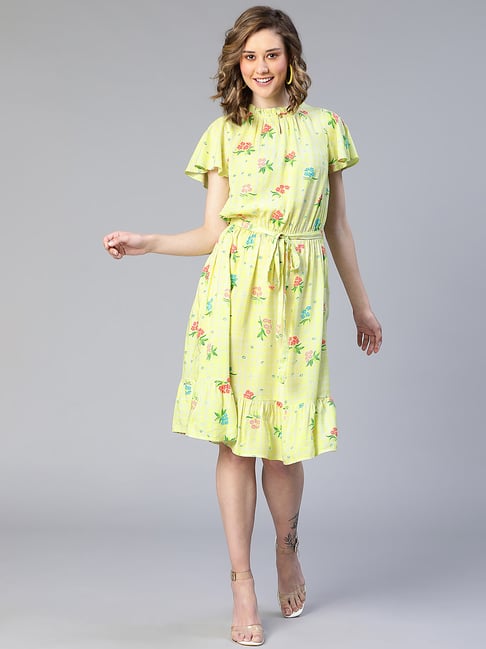 Oxolloxo Yellow Floral Print Wrap Dress Price in India