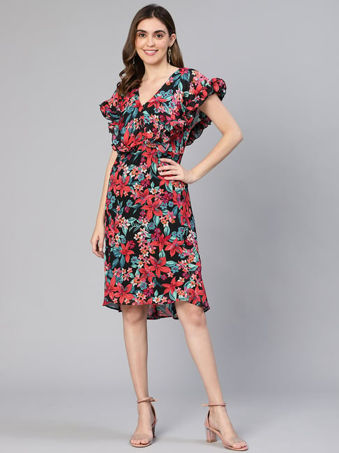 Oxolloxo Multicolor Floral Print Fit & Flare Dress Price in India