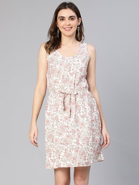 Oxolloxo Peach Floral Print Wrap Dress Price in India