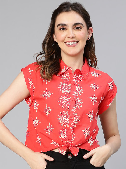 Oxolloxo Coral Cotton Embroidered Shirt Price in India