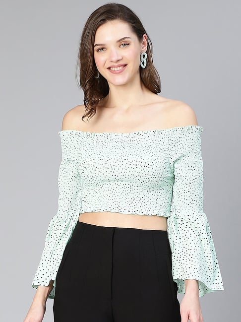 Oxolloxo Sea Green Printed Crop Top