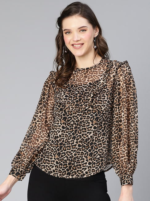 Oxolloxo Black & Brown Printed Top