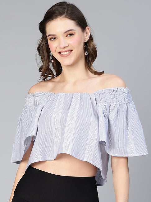 Oxolloxo Blue Cotton Striped Crop Top-picture-20
